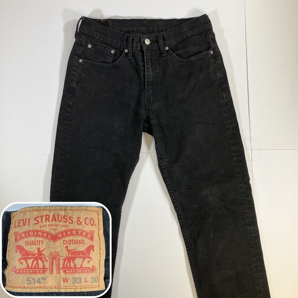 Levi's 514 Jeans Mens 33x30 Black Straight Fit Stretch Denim Pants
